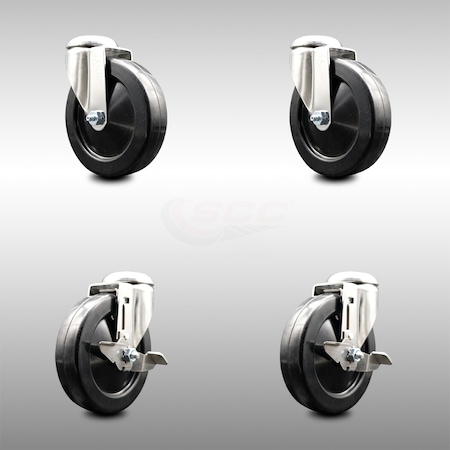 Service Caster 5 Inch 316SS Hard Rubber Wheel Swivel Bolt Hole Caster Brakes SCC, 2PK SCC-SS316BH20S514-HRS-2-TLB-2